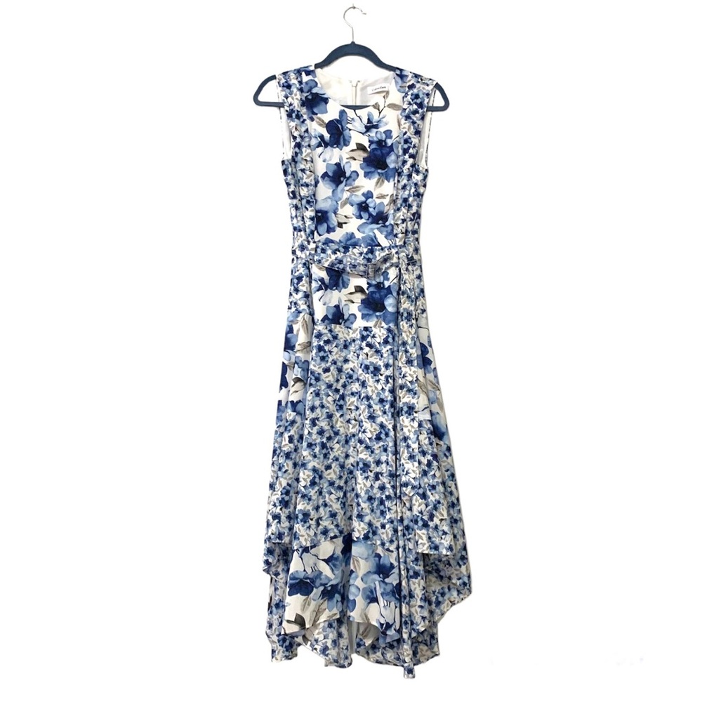 Calvin Klein Sleeveless Belted Handkerchief Floral Dress size 6 - Picture 4 of 11